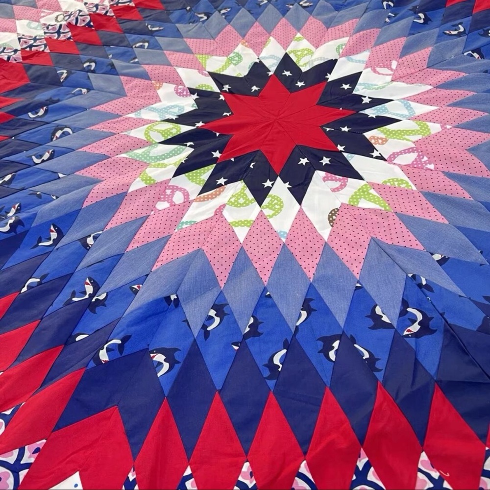 Handmade Texas Lone Star Patchwork Cotton Queen size Quilt Top/Topper - Picture 3 of 3